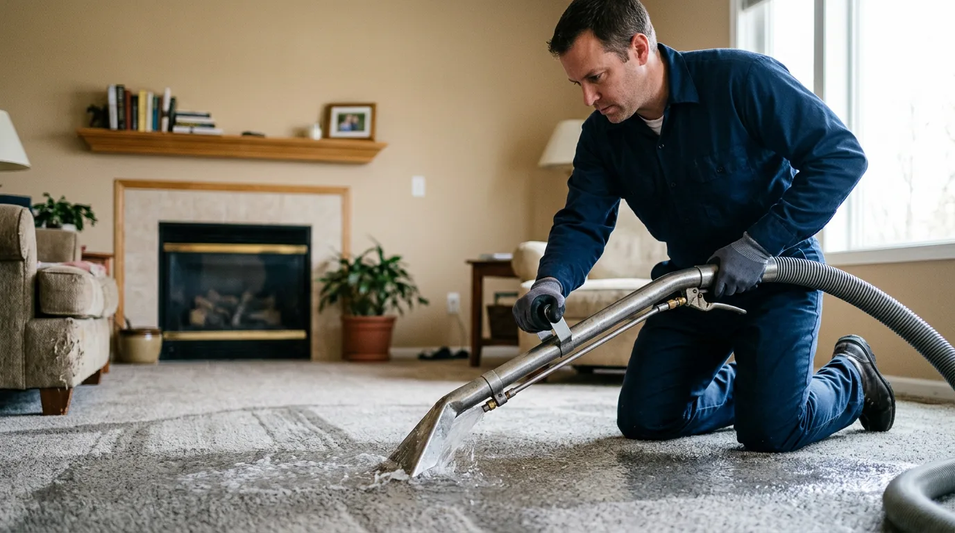 Water damage restoration technician working near Rock City, IL